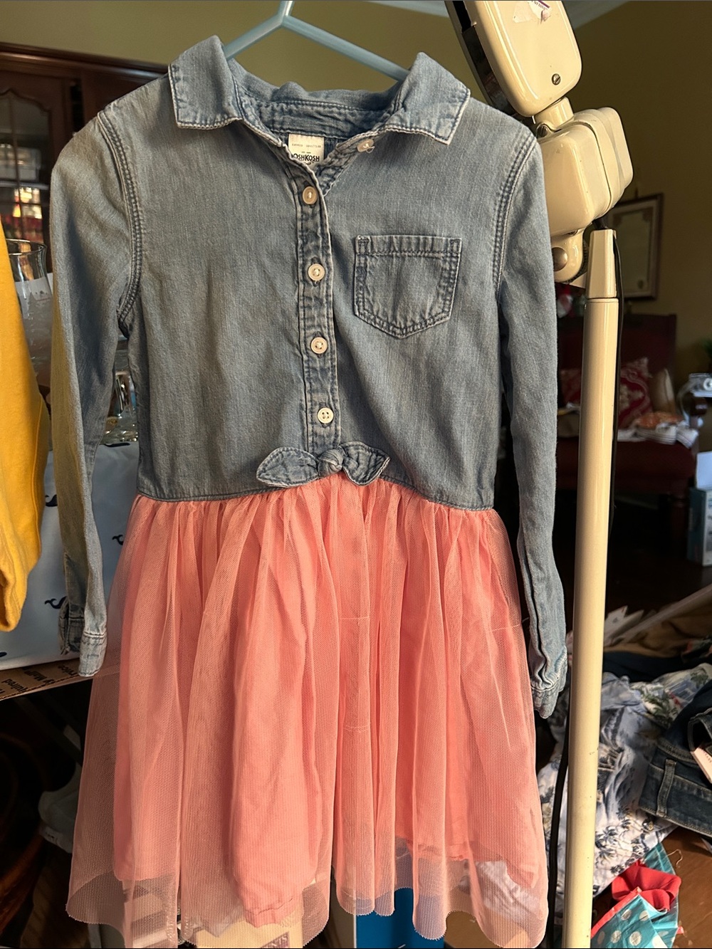 OshKosh B'gosh Denim Top with Pink Tulle Skirt Princess Dress size 4T EUC